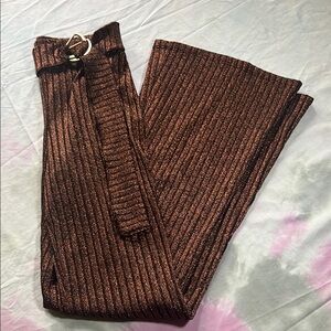 Zara Shimmering Brown Ribbed Flare Pants
